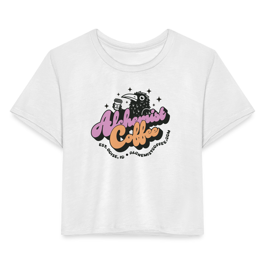 Women's Cropped T-Shirt Groovy Design - white